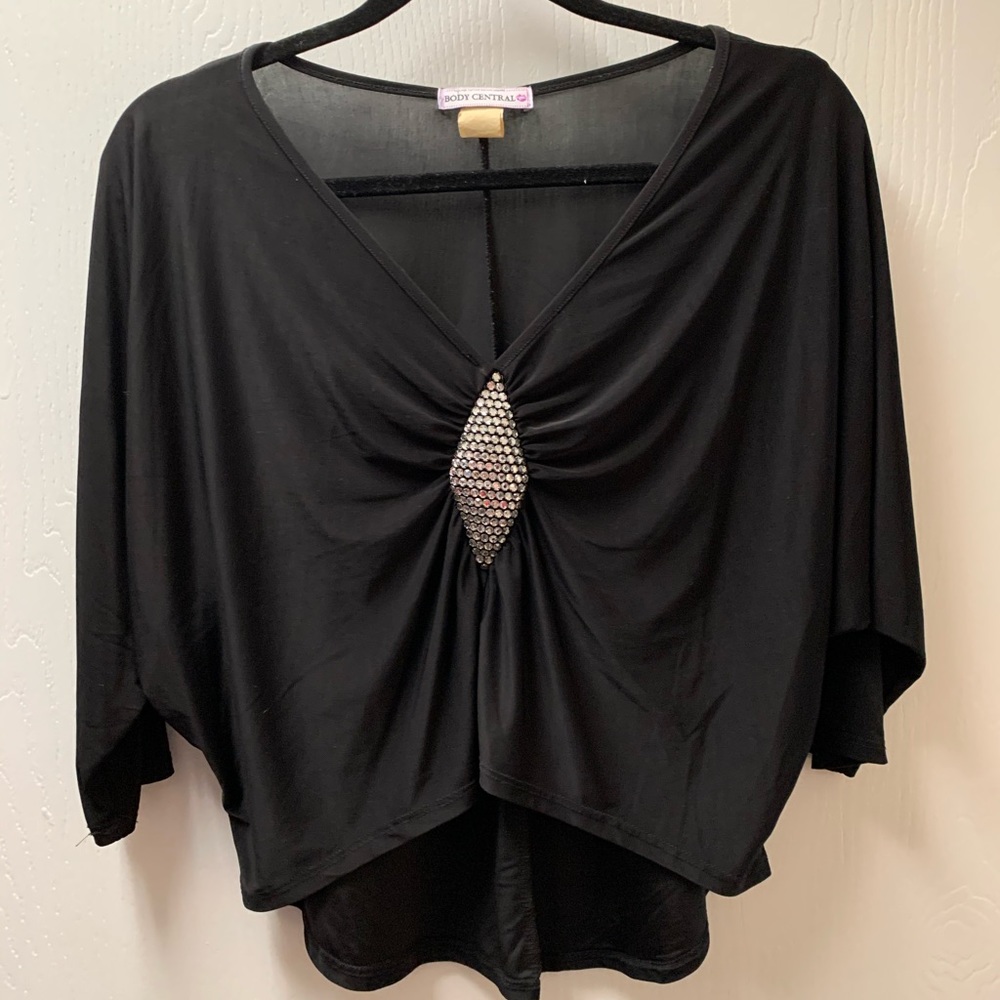 Black dressy crop top w/diamond rhinestone accents